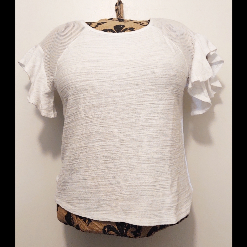 Vince Camuto White Ruffle Sleeve Top
